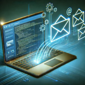 DALL·E 2025-02-05 08.23.51 - A modern, high-tech digital illustration showcasing email automation with Google Apps Script. The image features a futuristic laptop screen displaying